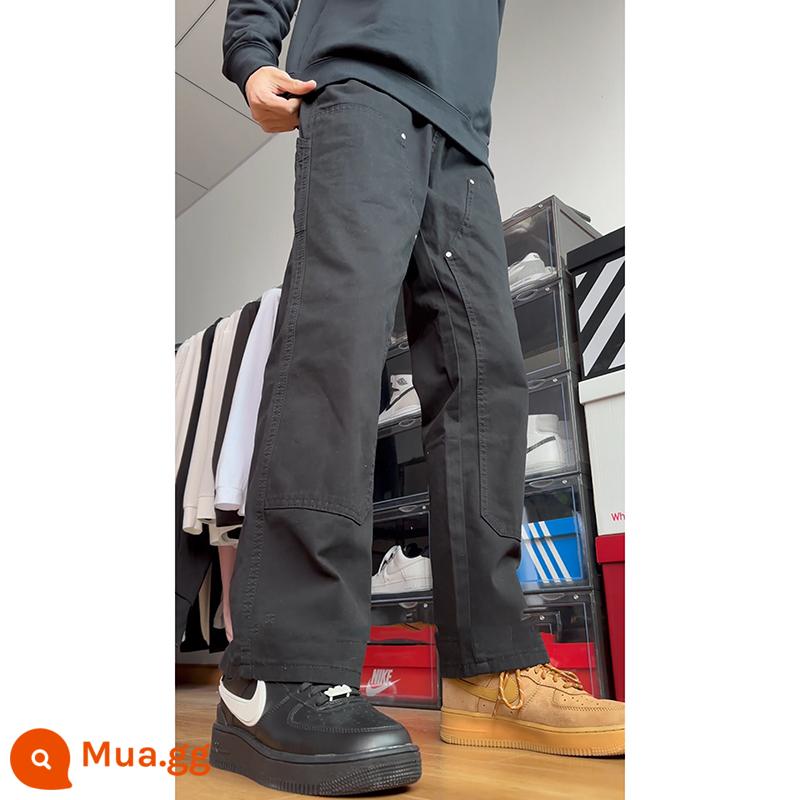 Quần yếm đen nam mùa xuân cleanfit Mỹ Vibe Carhartt quần dài 2 đầu gối quần dài đa năng - đen