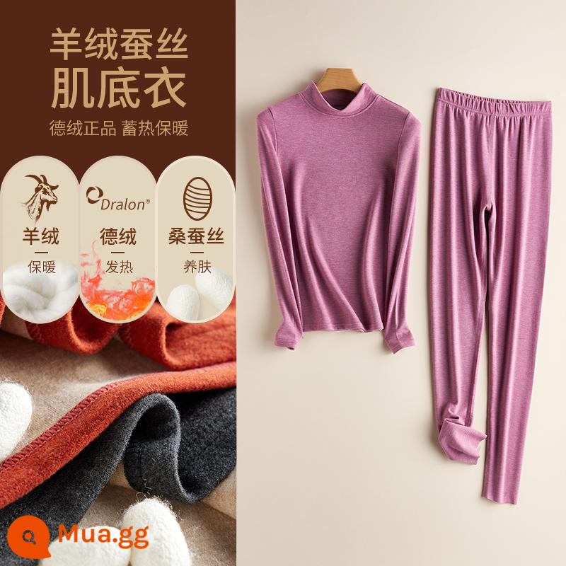 Dejong Cashmere Mẹ Quần Áo Thu Đông Quần Vệ Sinh Phù Hợp Với Đáy Nữ Trung Niên Và Người Cao Tuổi Bố Sốt Quần Áo Ấm Áo Len Cotton Mùa Đông - Mẫu nữ [cashmere Đức + cashmere + lụa] hoa dâm bụt tím