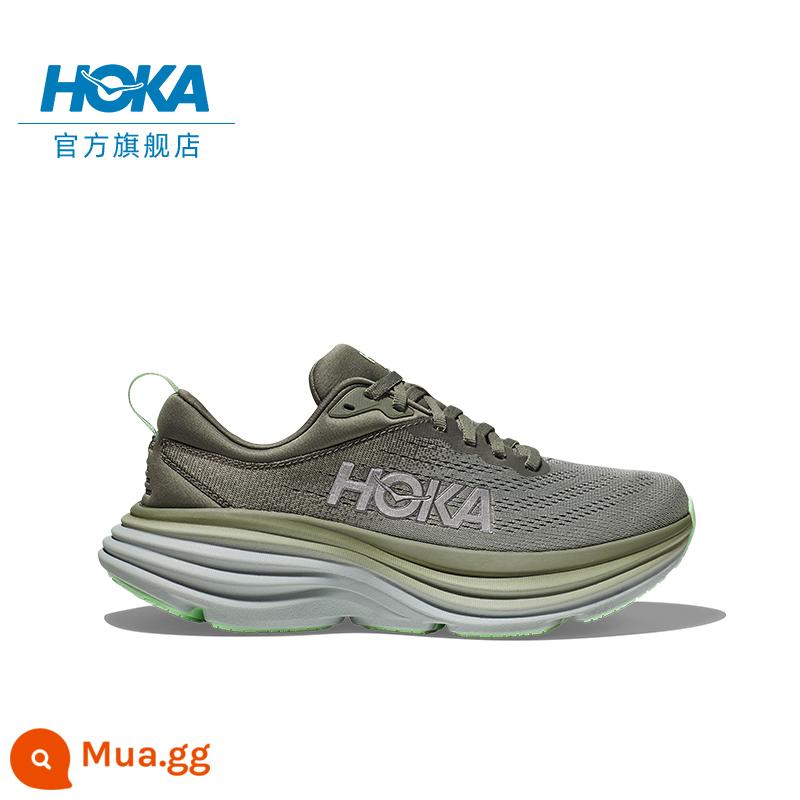 Giày chạy bộ đường trường HOKA ONE ONE Bondi 8 nam Bondi 8 đệm nhẹ hỗ trợ bật lại thoải mái và chống trơn trượt - Màu xanh ô liu đậm/xám thủy ngân (nên tăng lên một nửa cỡ)