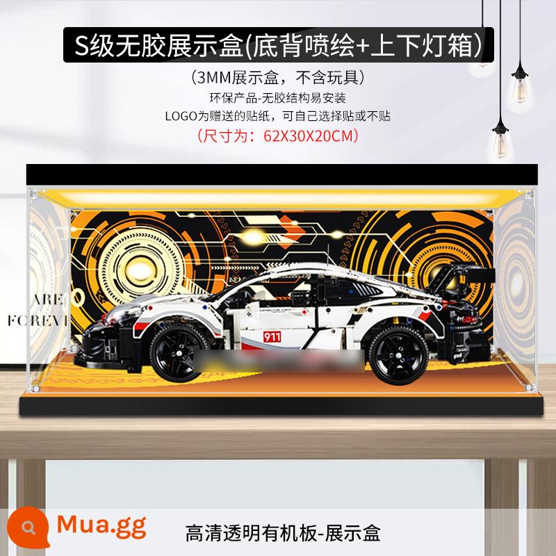 Hộp trưng bày acrylic 42096 thích hợp cho mô hình Lego Porsche 911RSR hộp lưu trữ mô hình hộp bụi - 42096 Model in hộp đèn trên và dưới 62x30x20 (hộp chống bụi 3mm, không kèm đồ chơi)