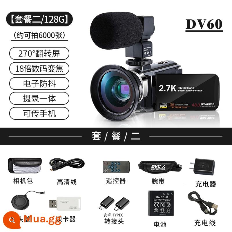 Máy ảnh DV cầm tay chuyên nghiệp Máy ảnh kỹ thuật số 2K HD Máy quay video VLOG Di động tại nhà Du lịch - Gói 2 128G + ống kính góc rộng + micro