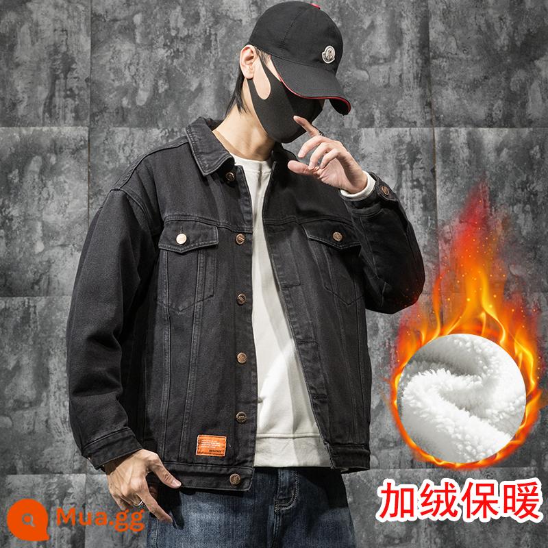 Mùa xuân mới của Nhật Bản tất cả các trận đấu áo khoác denim nam rộng mùa đông hợp thời trang thương hiệu kích thước lớn lông cừu nam công sở áo khoác - sherpa đen