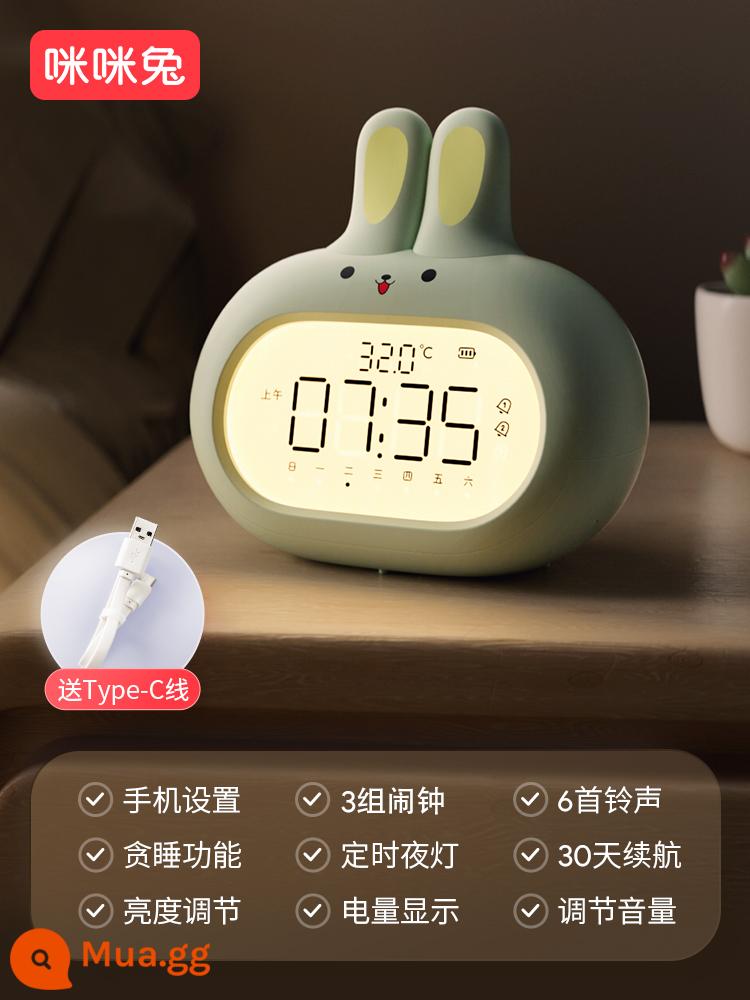 Mimi Rabbit 2022 Đồng hồ báo thức mới Học sinh Chuyên về Thức dậy Trẻ em, Cậu bé gái dễ thương Đồng hồ báo thức thông minh Thỏ thông minh - Mint Green [Quét mã QR để đặt/6 nhóm báo thức/3 nhóm đồng hồ báo thức] đi kèm Type-C