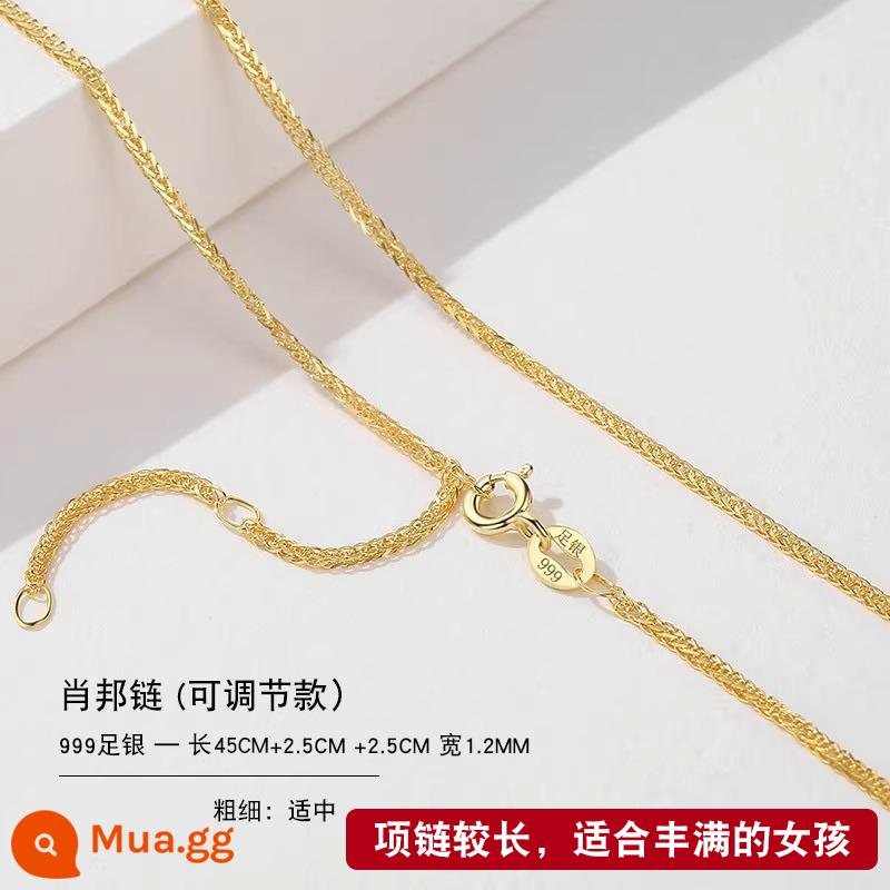 Vòng cổ bạc 999 nữ vàng 18k không có mặt dây chuyền bạc mới dây chuyền mạ vàng treo dây trơn dây chuyền vàng 925 dây chuyền vàng màu - Chiều dài dây chuyền Chopard 45+2.5+2.5CM-999