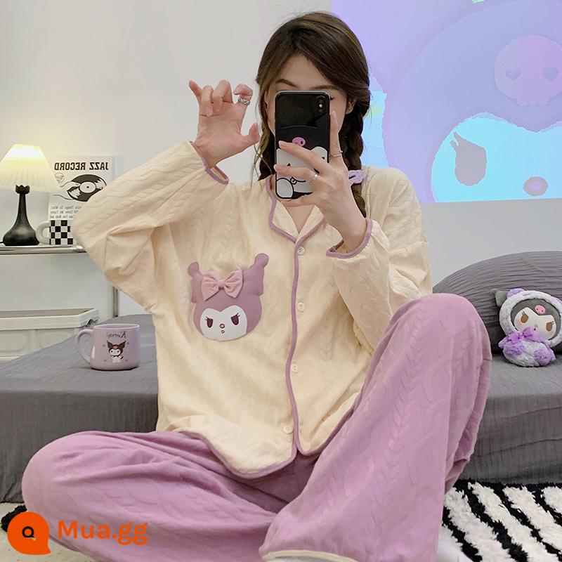 Mùa xuân và mùa thu bộ đồ ngủ dài tay phụ nữ cotton mùa hè phần mỏng mùa thu lưới đỏ phong cách gấu dâu tây dễ thương quần áo mặc nhà kích thước lớn mùa đông - 9844 nữ