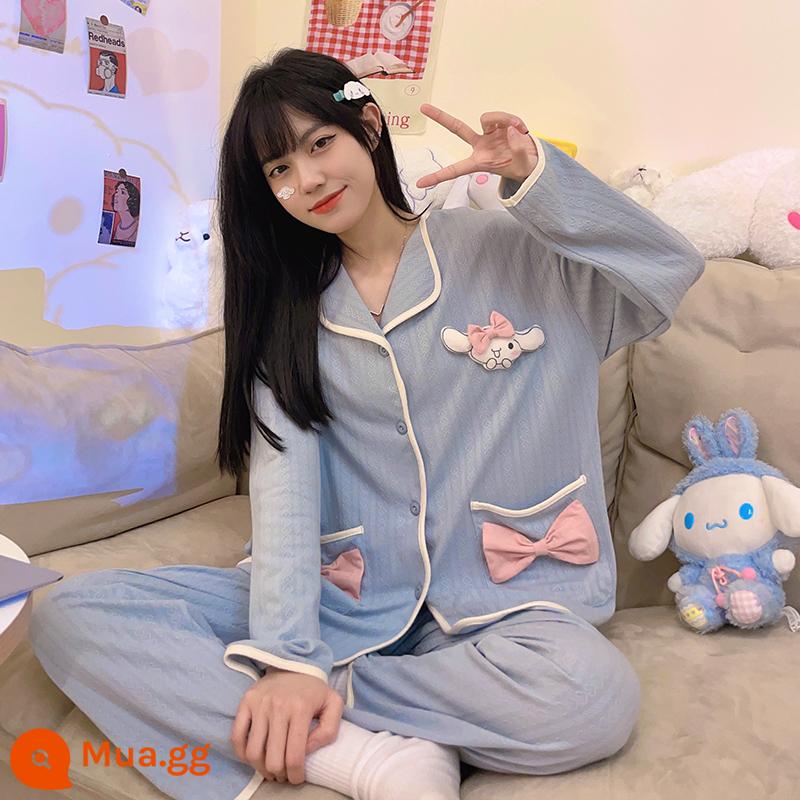 Bộ đồ ngủ ins gió mùa hè của phụ nữ cotton nguyên chất mỏng ba mảnh phù hợp với lưới ngắn tay màu đỏ dễ thương áo khoác ngoài kích thước lớn dịch vụ gia đình - 6745 Nữ [Mẫu tay dài]