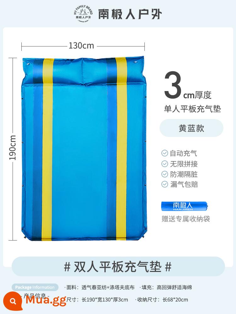 Tự Động Bơm Hơi Đệm Cắm Trại Ngoài Trời Đệm Hơi Giường Cắm Trại Đệm Bơm Hơi Lều Chống Ẩm Đệm Ngủ Đệm Người Đơn - [Ưu đãi đặc biệt/Xanh và vàng] Nệm bơm hơi tự động 3cm-Mẫu đôi