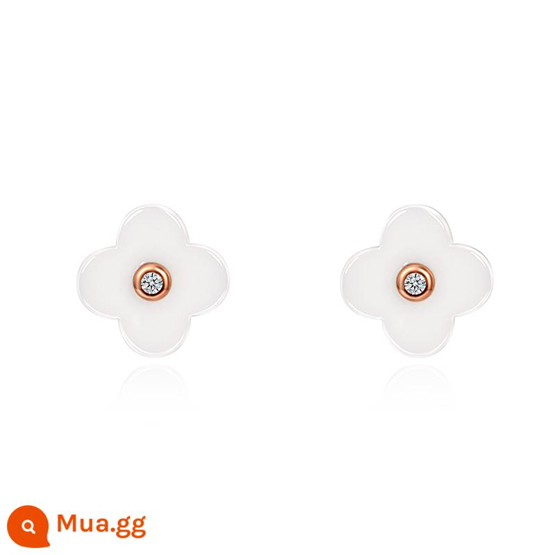 vana ear needle 2022 bông tai bạc sterling nữ thời trang mới khí chất khí chất cao cấp cảm giác hoa tai đỏ lưới kiểu Pháp cùng kiểu - Khuyên tai cỏ bốn lá bằng sứ Polyflor (sứ trắng vàng hồng)