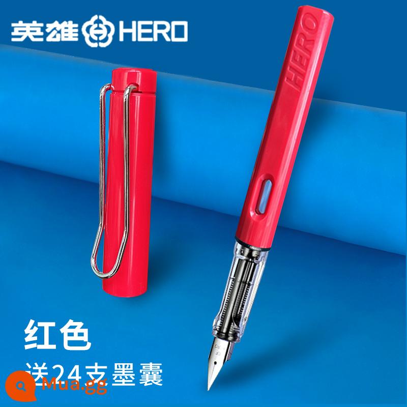 Bút máy hiệu Hero dành cho học sinh tiểu học luyện viết thư pháp túi mực trẻ em lớp ba cao cấp hàng đầu chính hãng giá trị cao - màu đỏ