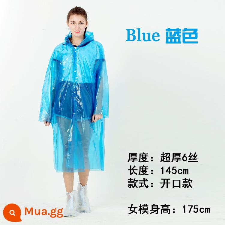 Dày dùng một lần áo mưa cho phụ nữ trưởng thành đi bộ đường dài poncho di động trong suốt áo đi bè nam 2 ngoài trời đa năng - Kiểu khóa cực dày màu xanh kiểu nút 100g