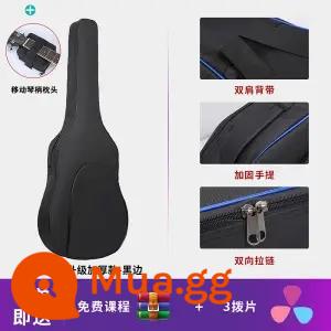 Đàn Guitar Túi 36 38 39 41 40 Inch Đa Năng Đàn Guitar Túi Dày Đàn Guitar Gỗ Túi Cao Cấp Chống Nước Dân Gian Ba ​​Lô - Model dày 36/38 inch - viền đen + 123 dây + gối piano + 3 phím đàn