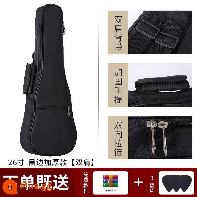 Đàn Guitar Túi 36 38 39 41 40 Inch Đa Năng Đàn Guitar Túi Dày Đàn Guitar Gỗ Túi Cao Cấp Chống Nước Dân Gian Ba ​​Lô - Đàn Ukulele 26 inch có viền dày màu đen [vai] + 3 miếng gắp