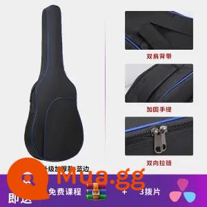 Đàn Guitar Túi 36 38 39 41 40 Inch Đa Năng Đàn Guitar Túi Dày Đàn Guitar Gỗ Túi Cao Cấp Chống Nước Dân Gian Ba ​​Lô - Model dày 40/41 inch - viền xanh + 1 dây + 3 phím đàn