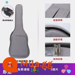 Đàn Guitar Túi 36 38 39 41 40 Inch Đa Năng Đàn Guitar Túi Dày Đàn Guitar Gỗ Túi Cao Cấp Chống Nước Dân Gian Ba ​​Lô - Model cực dày 38/39 inch - xám trang nhã + 123 dây + gối đàn piano + 3 phím đàn