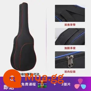 Đàn Guitar Túi 36 38 39 41 40 Inch Đa Năng Đàn Guitar Túi Dày Đàn Guitar Gỗ Túi Cao Cấp Chống Nước Dân Gian Ba ​​Lô - Model dày 40/41 inch - viền đỏ + 1 dây + 3 phím đàn