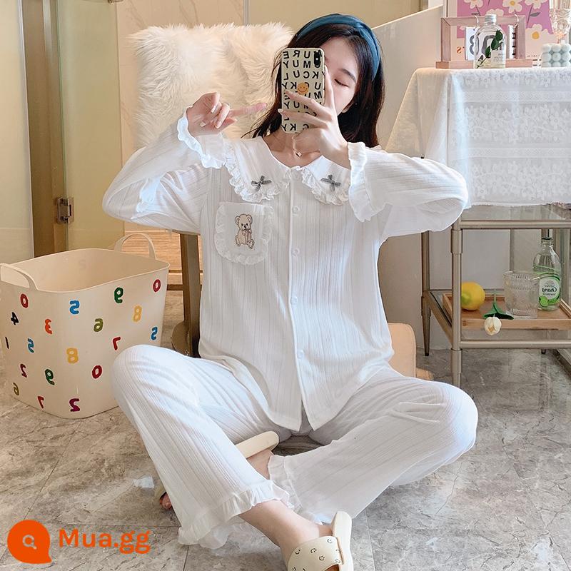 Bộ đồ ngủ mùa xuân và mùa thu nữ sinh hoạt hình 2022 cotton mới dài tay giải trí mùa đông có thể mặc bên ngoài bộ đồ phục vụ tại nhà - 12144 Kengtiao Ren Gấu Trắng