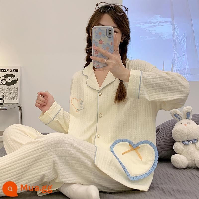 Bộ đồ ngủ mùa xuân và mùa thu nữ sinh hoạt hình 2022 cotton mới dài tay giải trí mùa đông có thể mặc bên ngoài bộ đồ phục vụ tại nhà - 3503 Trái tim ren