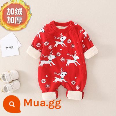 Áo liền quần thu đông cho bé trai bé hổ phong cách Trung Hoa chúc mừng năm mới Quần áo năm mới nữ cộng với áo len lông cừu - Áo len Little White Deer—Phong cách lông cừu, một cỡ quá nhỏ