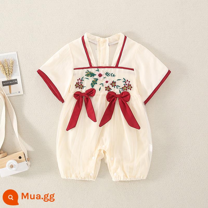 Quần áo trẻ em mùa hè phong cách Trung Hoa Hanfu áo liền quần cotton nguyên chất nữ bé công chúa trăng tròn trăm ngày bắt tuần váy mỏng - Cung hoa mai Hán phục