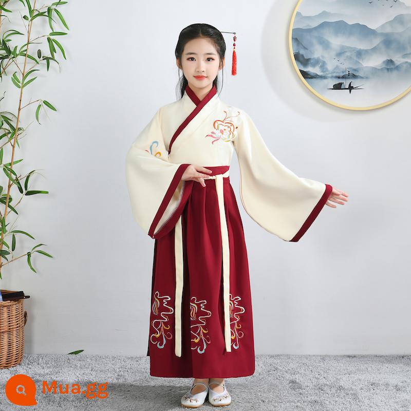 Hanfu trẻ em, tiết mục khai mạc trường mẫu giáo bé gái, trang phục bé trai phong cách Trung Hoa, đồng phục học sinh Trung Quốc, trang phục biểu diễn tiểu học nữ - Phong cách FZ nữ màu be + màu hạt dẻ