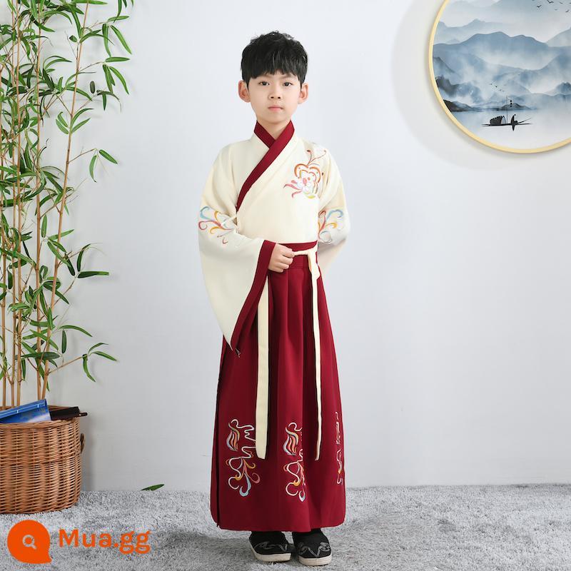 Hanfu trẻ em, tiết mục khai mạc trường mẫu giáo bé gái, trang phục bé trai phong cách Trung Hoa, đồng phục học sinh Trung Quốc, trang phục biểu diễn tiểu học nữ - Phong cách FZ nam màu be + màu hạt dẻ