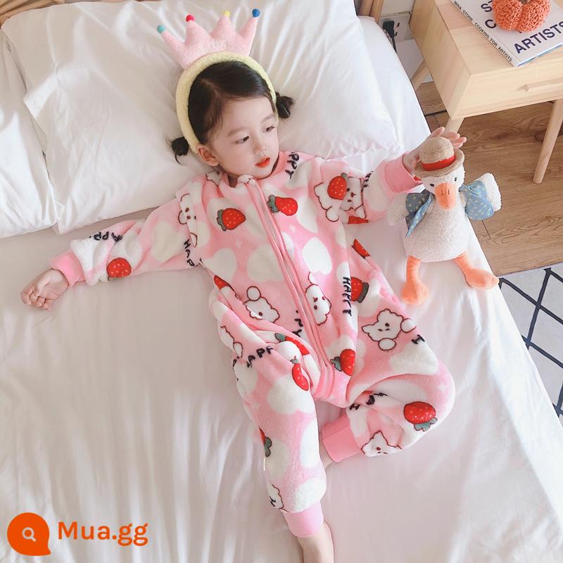 Túi ngủ bé vào mùa thu và mùa đông em bé Pyjamas Boys, Boys, cộng với cú hích san hô dày - Dâu hồng (flannel)