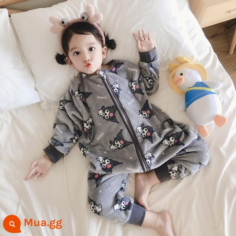 Túi ngủ bé vào mùa thu và mùa đông em bé Pyjamas Boys, Boys, cộng với cú hích san hô dày - Ưu đãi đặc biệt Quỷ nhỏ màu xám (flannel)