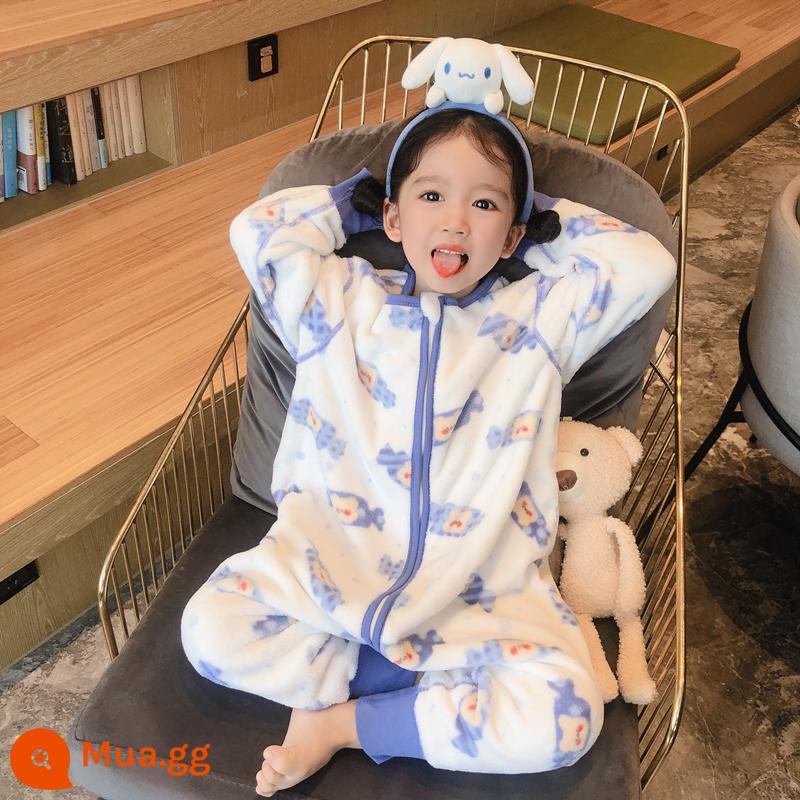 Túi ngủ bé vào mùa thu và mùa đông em bé Pyjamas Boys, Boys, cộng với cú hích san hô dày - kẹo màu xanh (flannel)