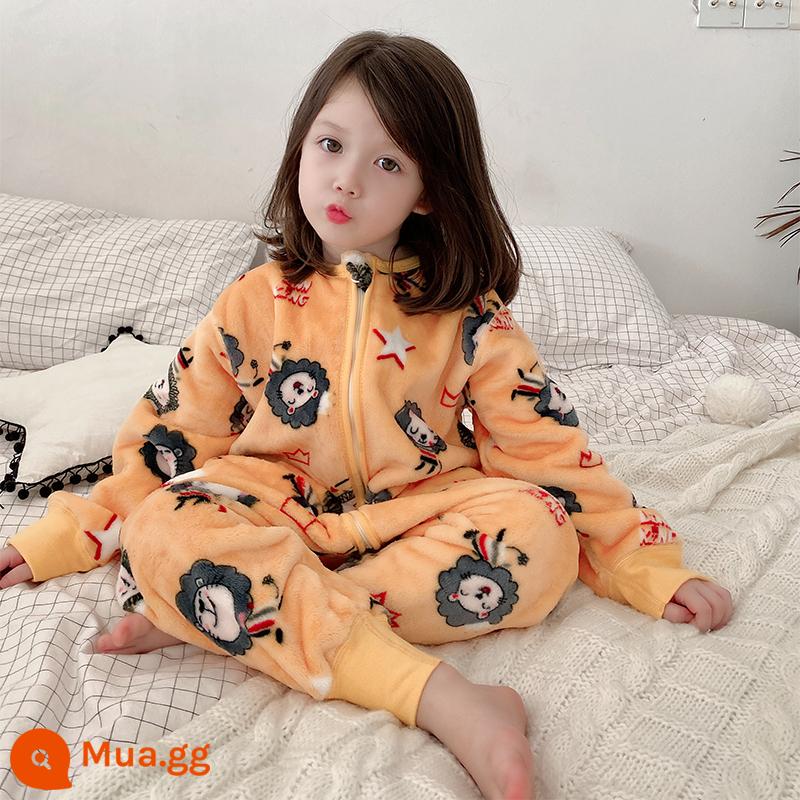 Túi ngủ bé vào mùa thu và mùa đông em bé Pyjamas Boys, Boys, cộng với cú hích san hô dày - Ưu đãi đặc biệt chú sư tử nhỏ màu cam (flannel)