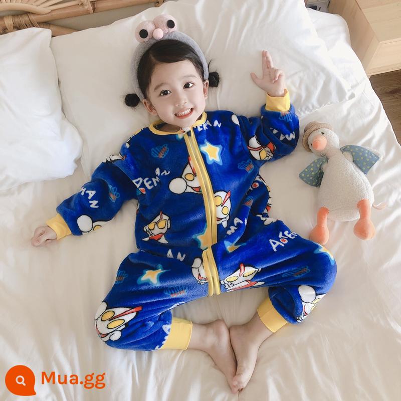 Túi ngủ bé vào mùa thu và mùa đông em bé Pyjamas Boys, Boys, cộng với cú hích san hô dày - Màu xanh A Turman (vải flannel)