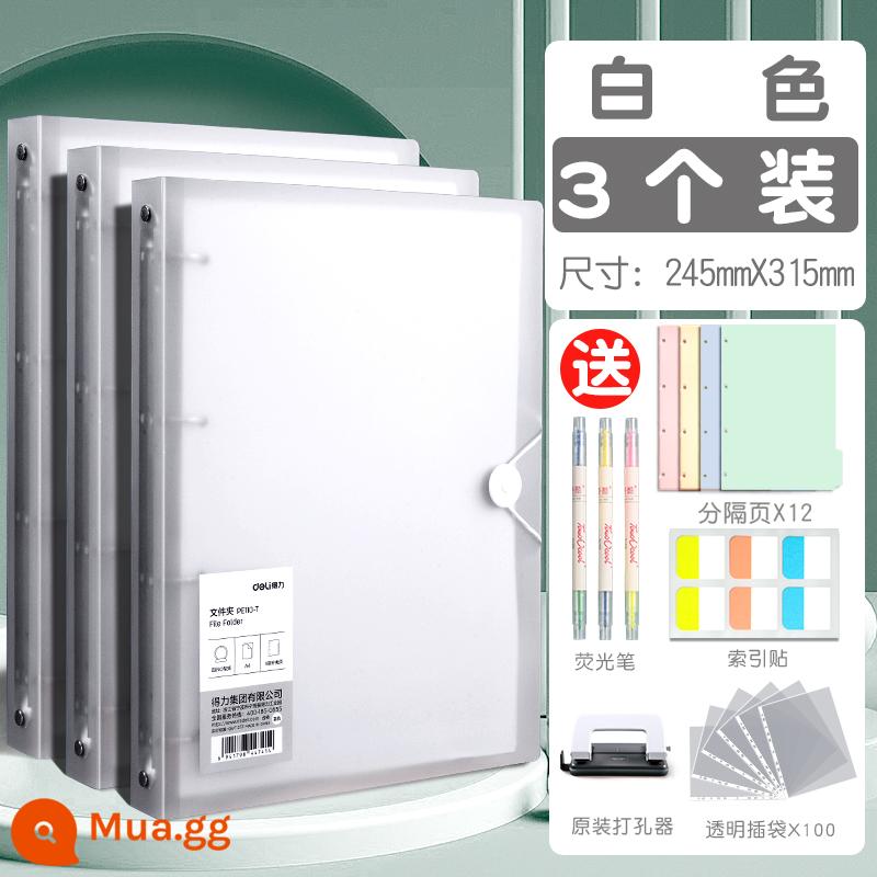 Đục lỗ 4 lỗ a4 mạnh mẽ Dụng cụ giao hàng kẹp tờ rơi 4 lỗ lưu trữ thư mục tờ rời 4 lỗ kẹp sách trong suốt kẹp giấy kẹp thông tin sách hoàn thiện giấy kiểm tra vỏ tạo tác chèn túi kẹp giấy dung lượng lớn - Bộ 3 gói [màu trắng] đi kèm dụng cụ bấm lỗ + 100 túi chèn trong suốt + 12 trang ngăn cách + miếng dán chỉ mục bút đánh dấu