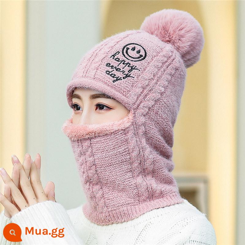 Nón Nữ Mùa Đông Của Cổ Khăn One Plus Nhung Đi Xe Đạp Điện Chống Lạnh Hood Ấm Hiện Vật Phong Cách Nước Ngoài Chống Gió - nụ cười màu hồng