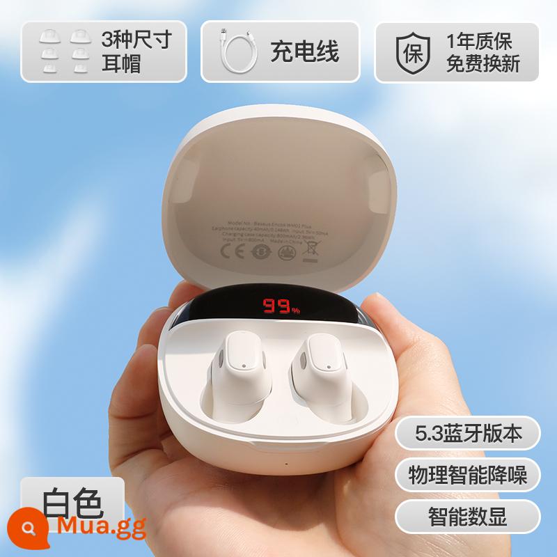 Tai nghe nhét tai không dây Baseus Bluetooth wm01 thích hợp cho Xiaomi OPPO giảm tiếng ồn cho nữ chất lượng cao mẫu mới 2023 - [Mẫu màn hình kỹ thuật số cao cấp - Starlight White] Màn hình nguồn thông minh * Tuổi thọ pin tổng hợp 50H