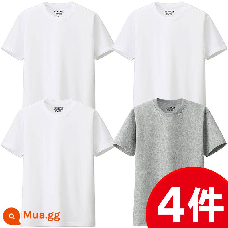 Áo thun ngắn tay màu trơn cotton nguyên chất của Nhật Bản áo sơ mi có đáy cho nam và nữ Áo thun trắng cỡ lớn Áo thun dài tay nam màu đen nguyên chất cỡ lớn nửa tay - [Trắng+Trắng+Trắng+Xám]