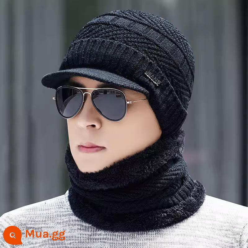 Nón nam mùa đông ấm Plus nhung dệt kim mũ len mùa đông nam mũ cotton chống lạnh cổ xe đạp ngoài trời nam mẫu - Mũi tên có vành màu đen