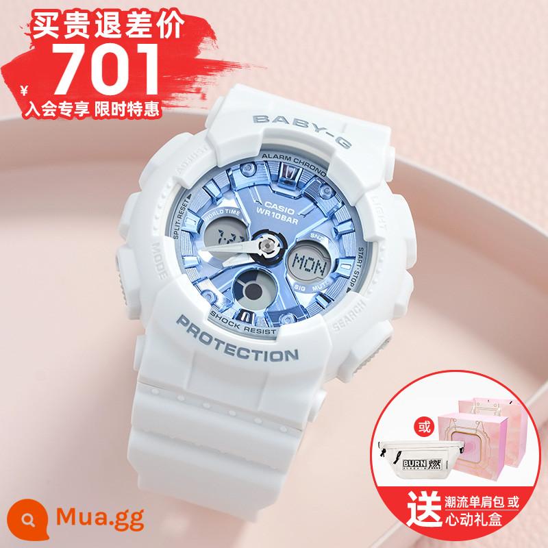 Đồng hồ CASIO nữ hạt ngọc trai baby-g liên doanh trang web chính thức mới giới hạn đồng hồ điện tử thể thao BA130 - 5.BA-130-7A2 [Xu hướng đơn giản, màu trắng và xanh]