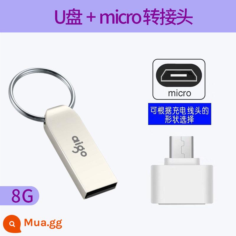 Yêu Nước Đĩa U 8G Kim Loại Mini Học Sinh Ô Tô Chống Thấm Nước Kinh Doanh Tốc Độ Cao Đĩa U Quà Tặng Tùy Chỉnh Chính Hãng sáng Tạo Quà Tặng Cá Nhân Tùy Chỉnh Ổ Đĩa Flash USB In Logo - Bộ chuyển đổi 8G+MicoUSB màu bạc