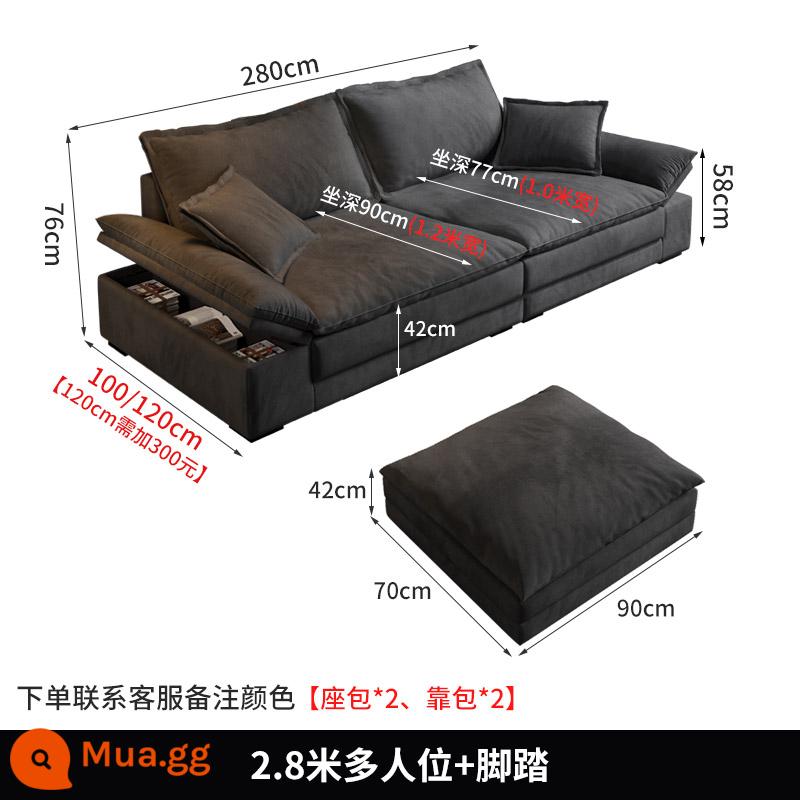 Hiện đại tối giản sofa phòng khách công nghệ vải căn hộ nhỏ Bắc Âu Ý tối giản vải ánh sáng cao su sang trọng xuống ghế sofa - Ghế đa năng 2,8 mét + chỗ để chân