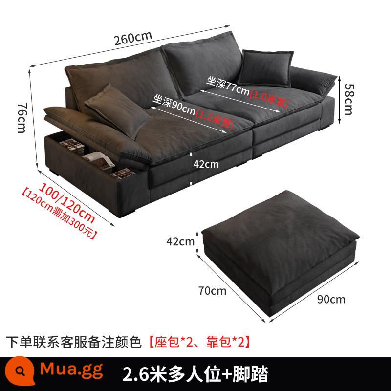 Hiện đại tối giản sofa phòng khách công nghệ vải căn hộ nhỏ Bắc Âu Ý tối giản vải ánh sáng cao su sang trọng xuống ghế sofa - Ghế đa năng 2,6 mét + chỗ để chân