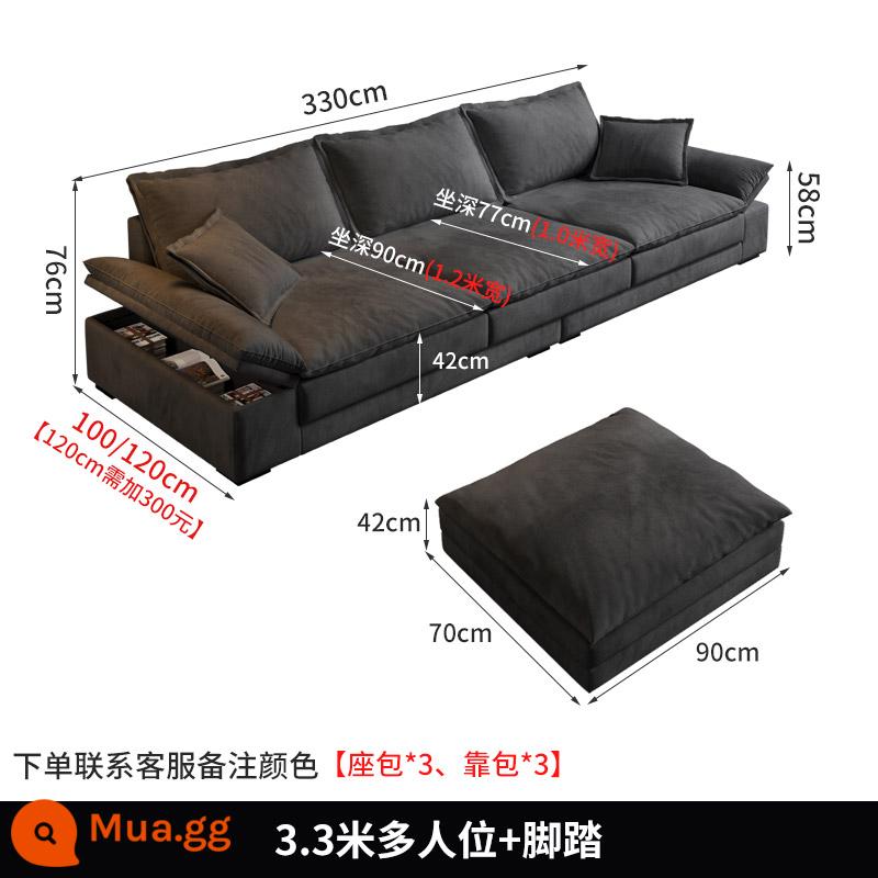 Hiện đại tối giản sofa phòng khách công nghệ vải căn hộ nhỏ Bắc Âu Ý tối giản vải ánh sáng cao su sang trọng xuống ghế sofa - Ghế đa năng 3,3 mét + chỗ để chân