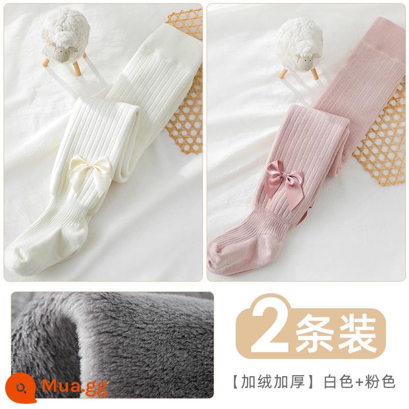 Quần lót bé gái cộng với nhung dày dặn mùa thu và áo khoác ngoài mùa đông cho bé Quần tất trẻ em cotton nguyên chất màu trắng mẫu xuân thu - 2 miếng [trắng + hồng] cộng với nhung và dày (kiểu thông thường)