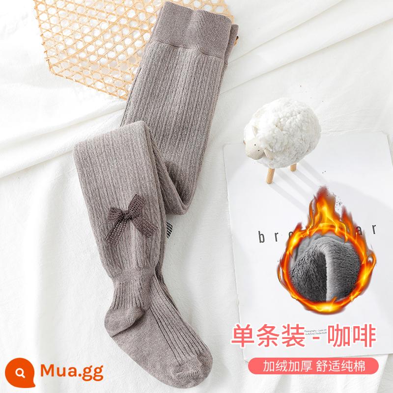 Quần lót bé gái cộng với nhung dày dặn mùa thu và áo khoác ngoài mùa đông cho bé Quần tất trẻ em cotton nguyên chất màu trắng mẫu xuân thu - 1 [cà phê] nhung và đặc (kiểu xoắn)