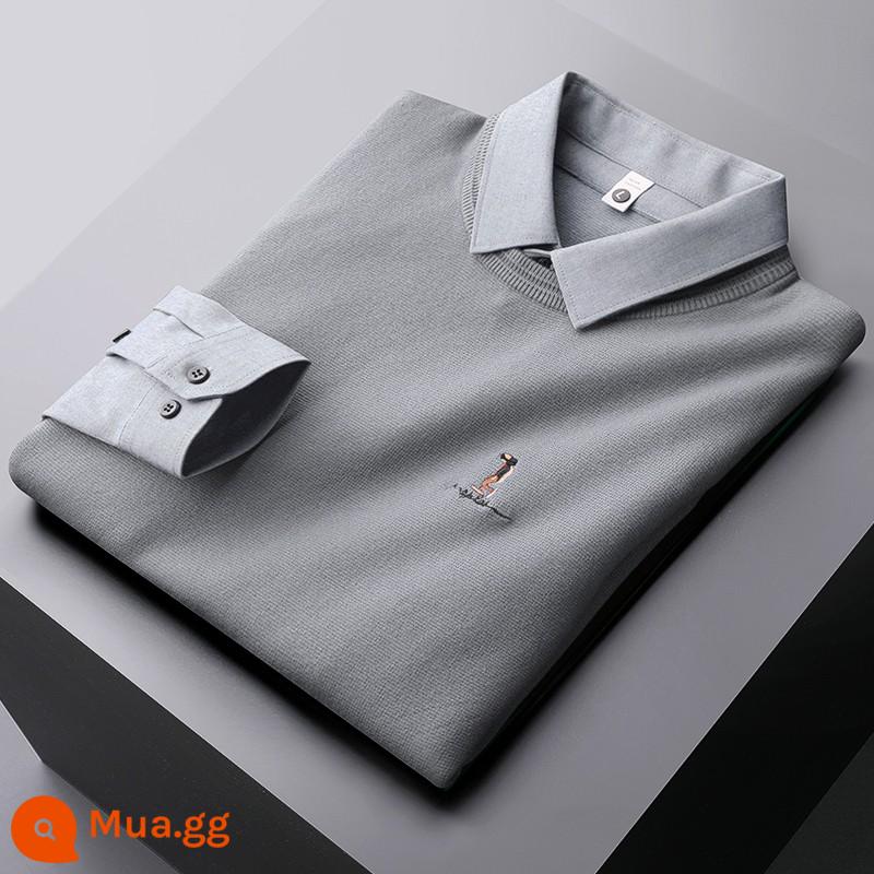 Ánh sáng mùa thu và mùa đông sang trọng lõi retro Velvet giả hai mảnh áo len dành - 72-M1021 màu xám