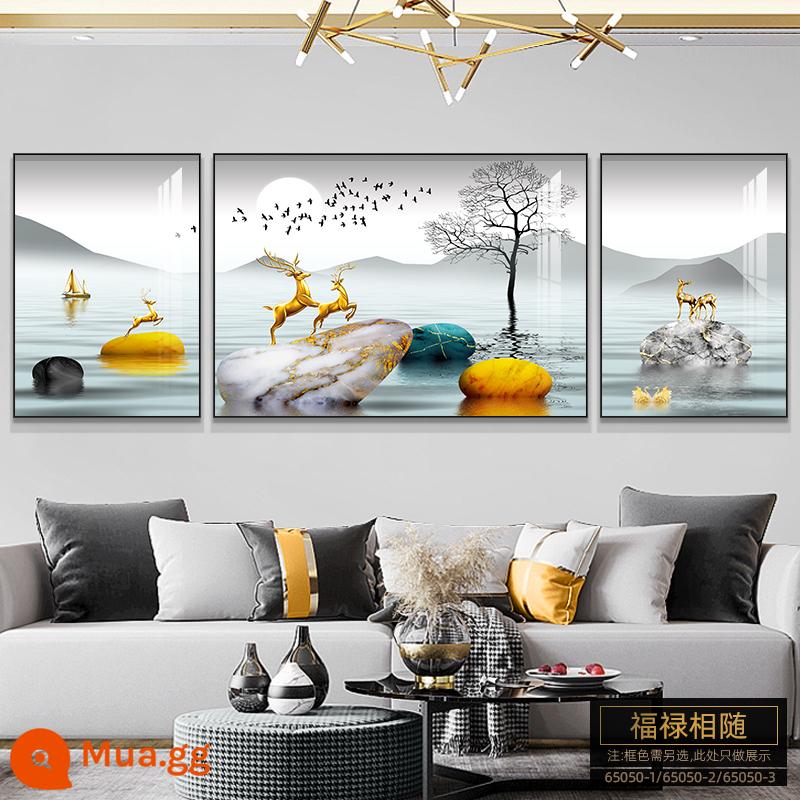 Tranh trang trí phòng khách ánh sáng sang trọng hiện đại tối giản treo tranh sofa nền tranh treo tường bầu không khí phong cách Trung Quốc mới bộ ba chân Bắc Âu - Hươu may mắn theo phong cách K