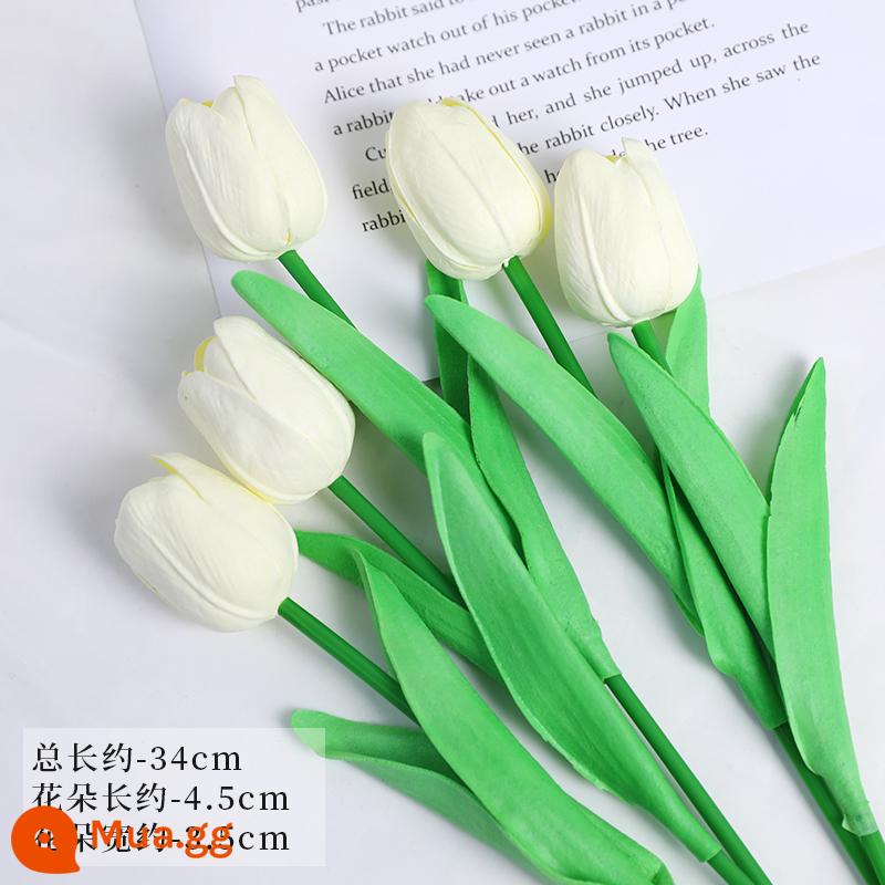 38 Ngày Phụ Nữ Tulip Mô Phỏng Hoa Hoa Hồng Trang Trí Bánh Cắm Ruy Băng Lưới Xung Quanh Lễ Hội Nữ Thần Ngày 8 Tháng 3 - Màu trắng sữa—5 bông hoa tulip mô phỏng