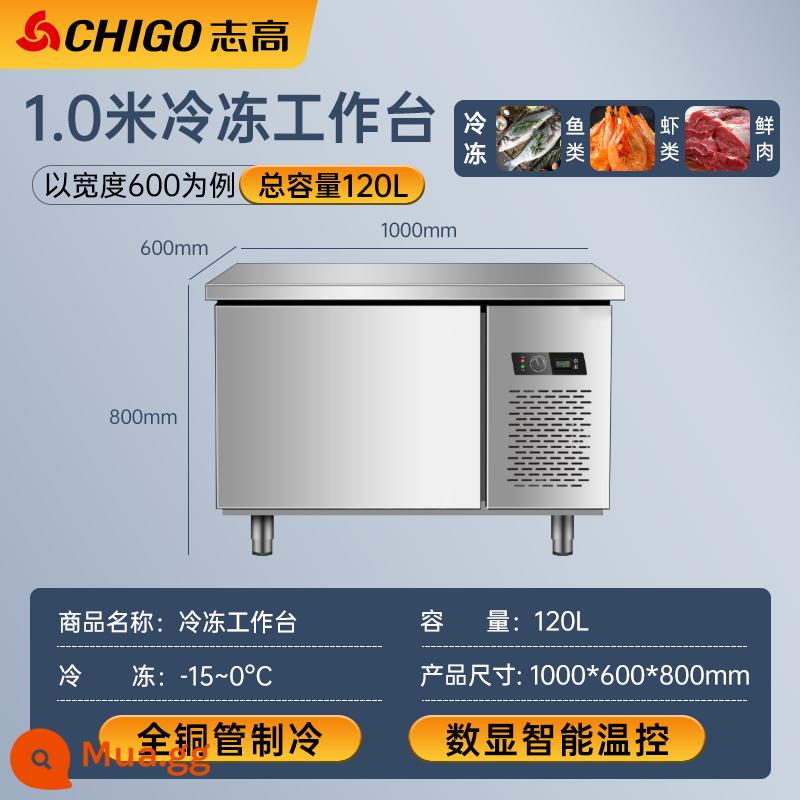 Bàn làm việc lạnh Chigo tủ đông thương mại inox tủ đông tủ lạnh trà sữa tươi thanh nước làm mát phẳng bàn mổ - Bàn làm lạnh 1 mét (rộng 0,6 mét) [làm lạnh toàn bộ bằng ống đồng]