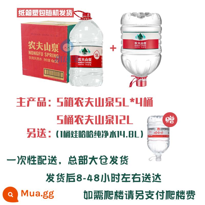 Nam Kinh đặc biệt giao hàng nước khoáng suối núi Nongfu 5L * 4 thùng đầy đủ hộp miễn phí vận chuyển nước đóng chai trà kiềm yếu uống tự nhiên - [Quà tặng kết hợp] 5 hộp 5L + 5 thùng 12L (1 thùng Wahaha miễn phí. Bạn phải trả thêm phí khi leo cầu thang. Giao hàng trong vòng 48 giờ.