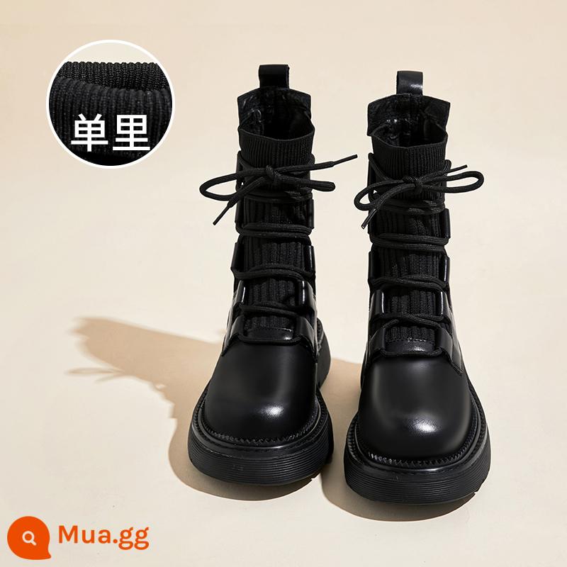 Dày -bottom Martin Boots Nữ 2022 MỚI NHIỀU NHIỀU BẮT ĐẦU PHONG CÁCH BẮT - lớp lót đơn màu đen đen