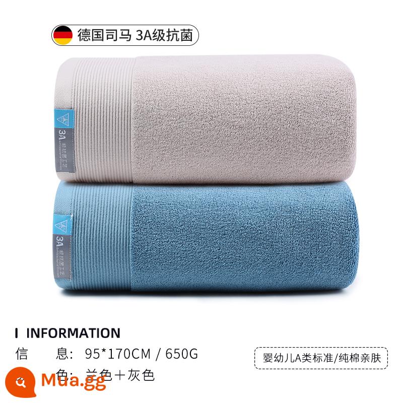 Khách sạn Jie Liya khăn tắm lớn cao cấp hộ gia đình nữ cotton nguyên chất kháng khuẩn thấm nước cotton dày nam 2022 khăn quấn mới - Xanh da trời + xám cà phê nhạt (kháng khuẩn 3A/kiểu cực lớn)