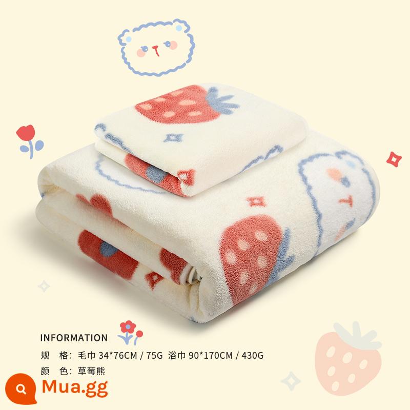 Jie Liya khăn tắm hộ gia đình nữ hơn cotton nguyên chất cotton thấm hút nam trưởng thành khăn quấn ba mảnh cặp đôi cặp đôi mới 2023 - Dâu Gấu 1 tắm 1 lông [90*170cm]